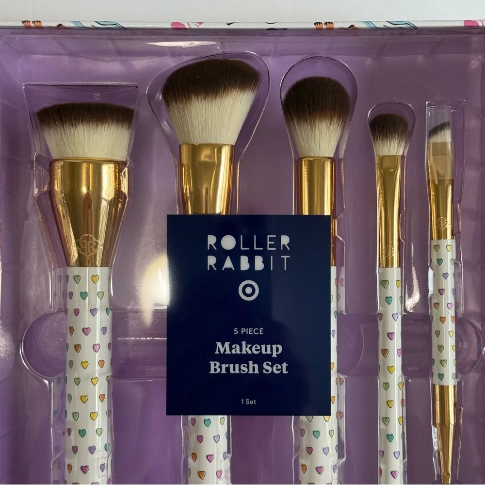 Roller Rabbit x Target Disco Hearts Makeup Brush Set NIB - Picture 4 of 11